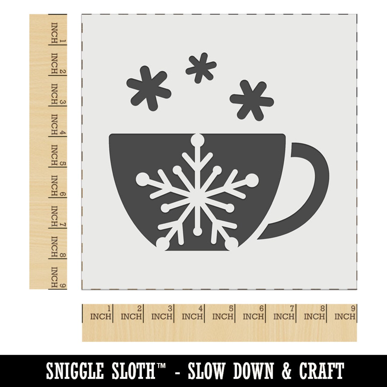 Tea Coffee Cup Snowflake Details Winter Wall Cookie DIY Craft Reusable Stencil